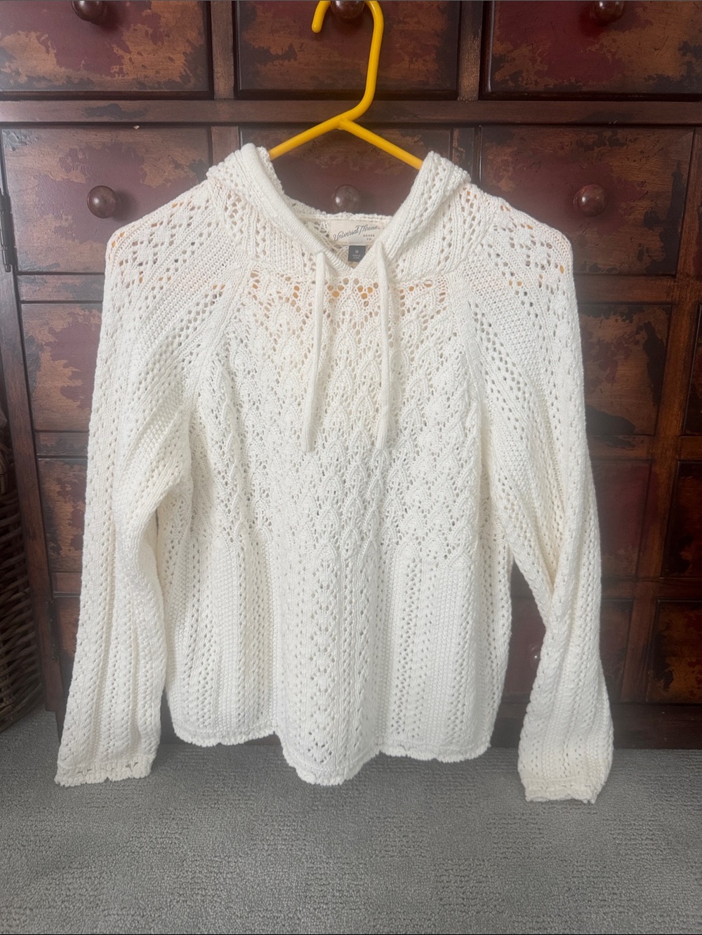 Target Cream Openwork Knit Cowl Hoodie Sweater